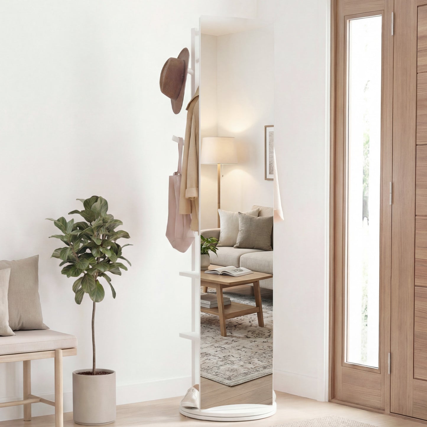Full Length Mirror Coat Rack, Swivel Floor Mirror, White Coat Racks & Hall Trees at Gallery Canada