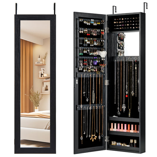 Full Length Mirror Jewelry Cabinet, Ring Slots, Necklace Hooks, Black Jewelry Armoires Black at Gallery Canada