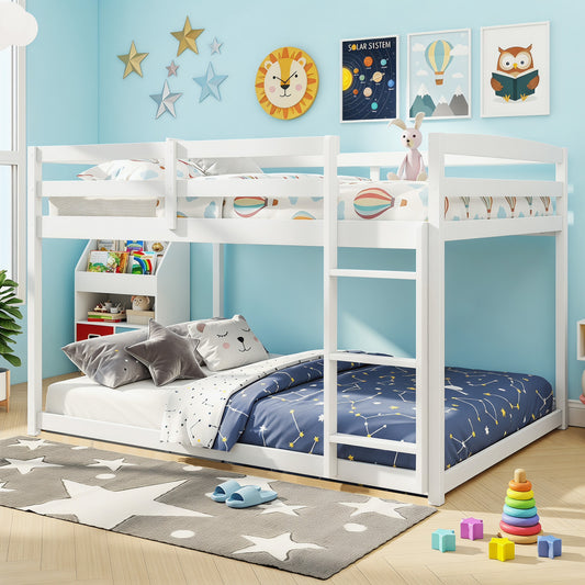 Full Over Full Bunk Bed, Solid Wood with Ladder & Guardrails, White Bunk Bed Frame White at Gallery Canada