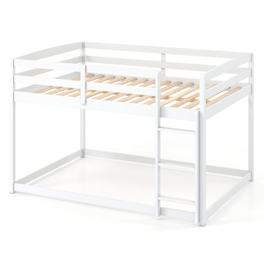 Full Over Full Bunk Bed, Solid Wood with Ladder & Guardrails, White Bunk Bed Frame White at Gallery Canada