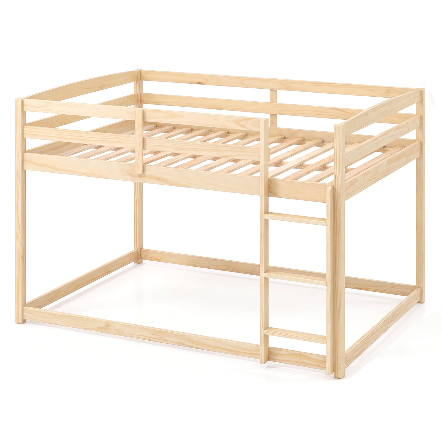 Solid Wood Full Over Full Bunk Bed, Ladder, Guardrails, Natural Bunk Bed Frame Natural at Gallery Canada
