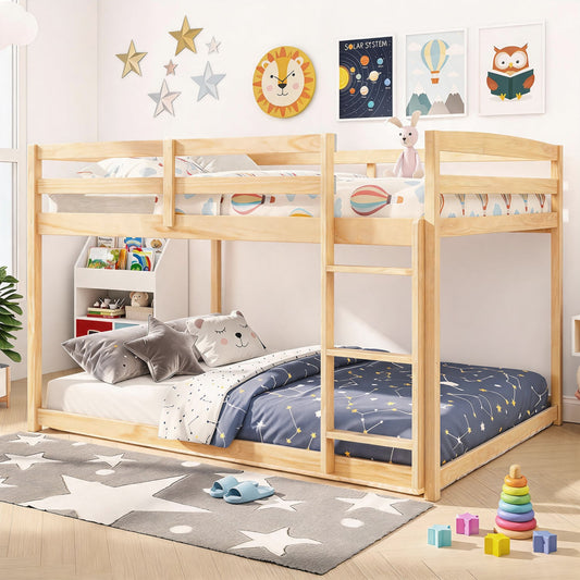 Solid Wood Full Over Full Bunk Bed, Ladder, Guardrails, Natural Bunk Bed Frame Natural at Gallery Canada