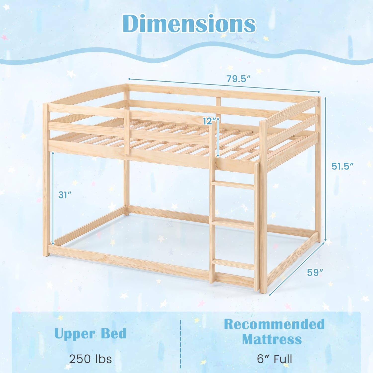 Solid Wood Full Over Full Bunk Bed, Ladder, Guardrails, Natural Bunk Bed Frame at Gallery Canada