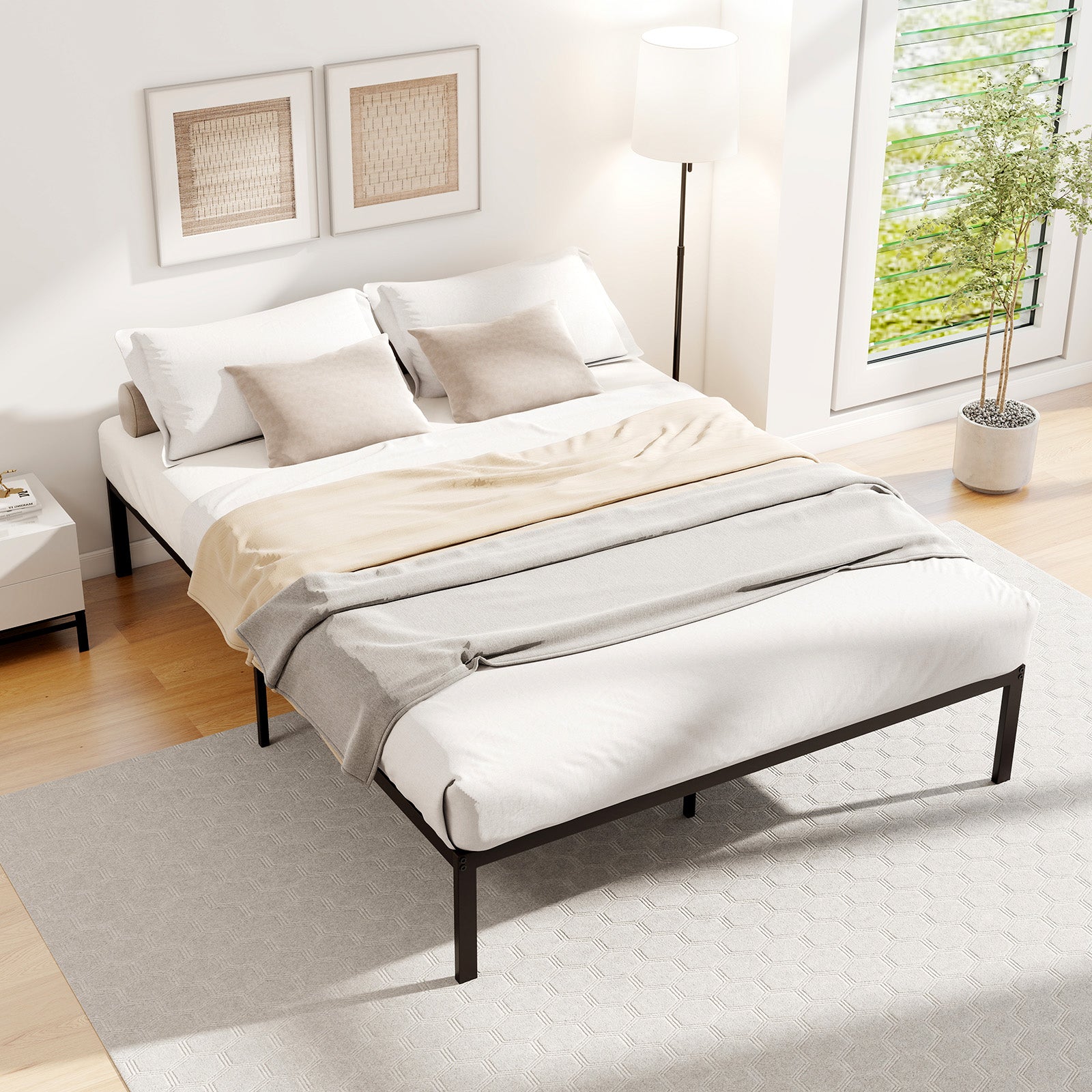 Full Size Metal Bed Frame, Heavy Duty Support Slats, Black Simple Bed Frame at Gallery Canada