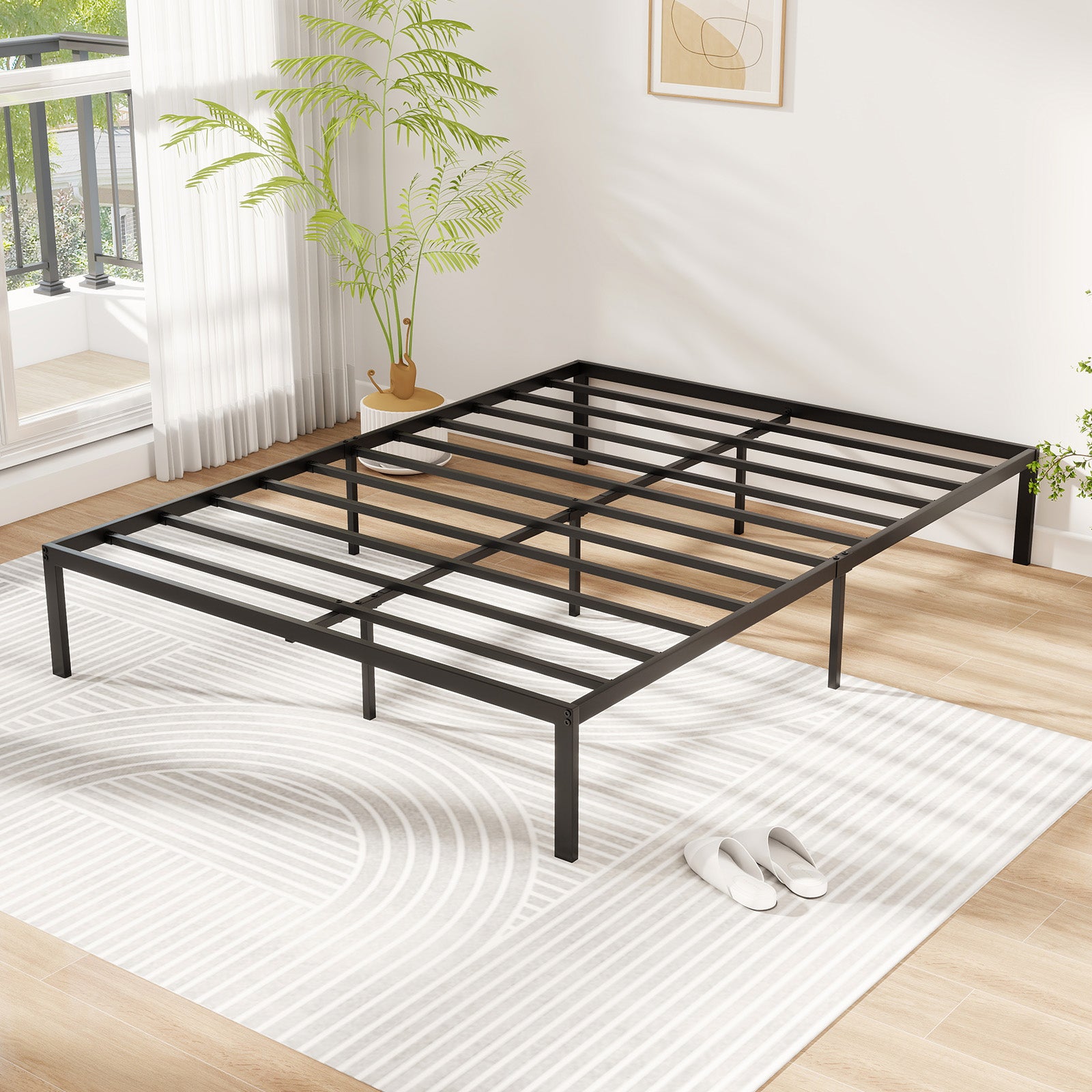 Full Size Metal Bed Frame, Heavy Duty Support Slats, Black Simple Bed Frame at Gallery Canada