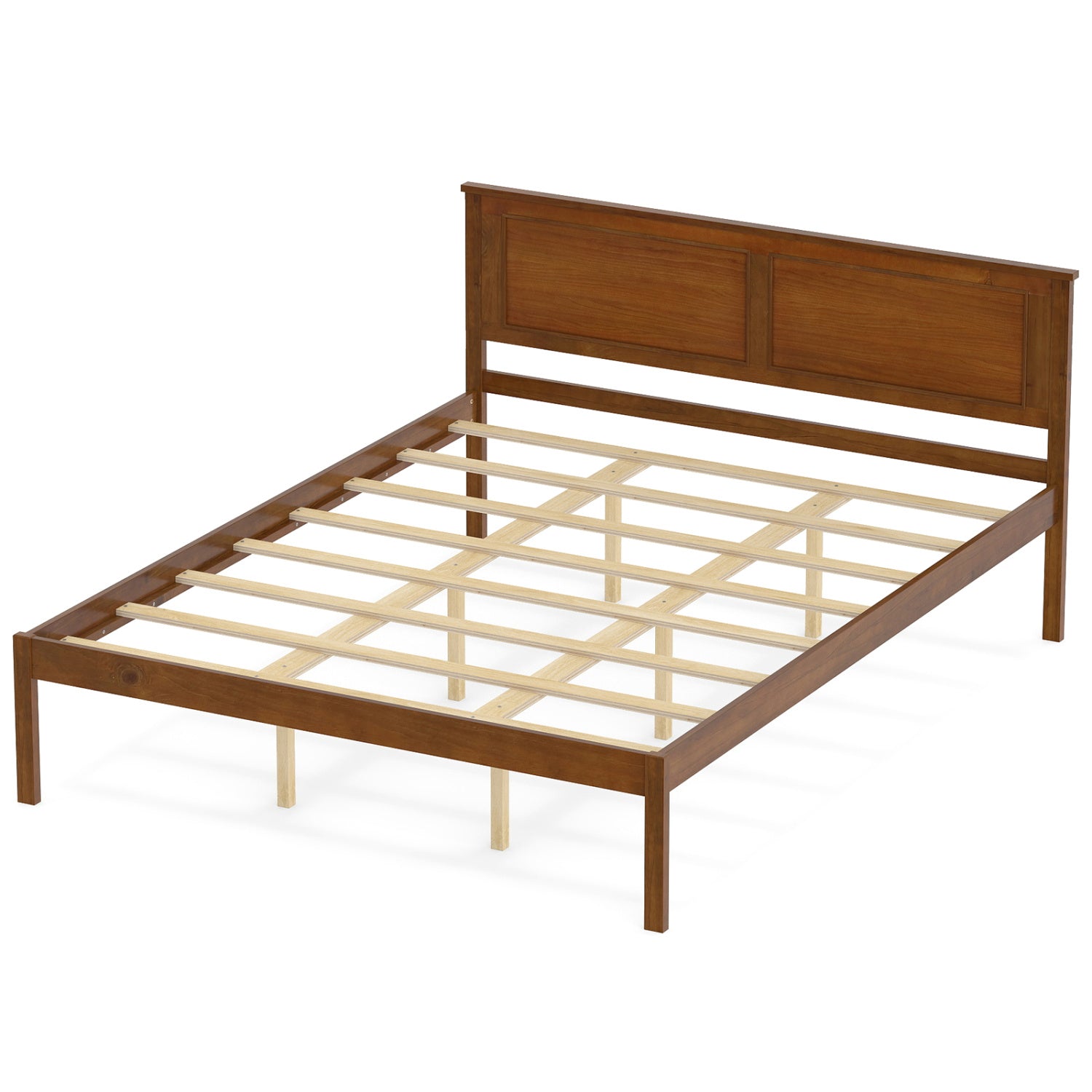 Farmhouse Wooden Platform Bed, Queen Size with Headboard Simple Bed Frame at Gallery Canada