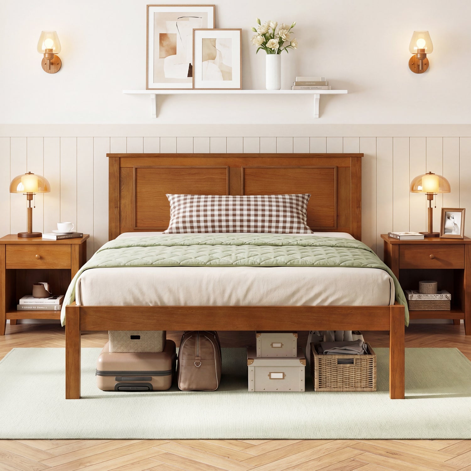 Twin Size Farmhouse Platform Bed with Headboard Simple Bed Frame at Gallery Canada