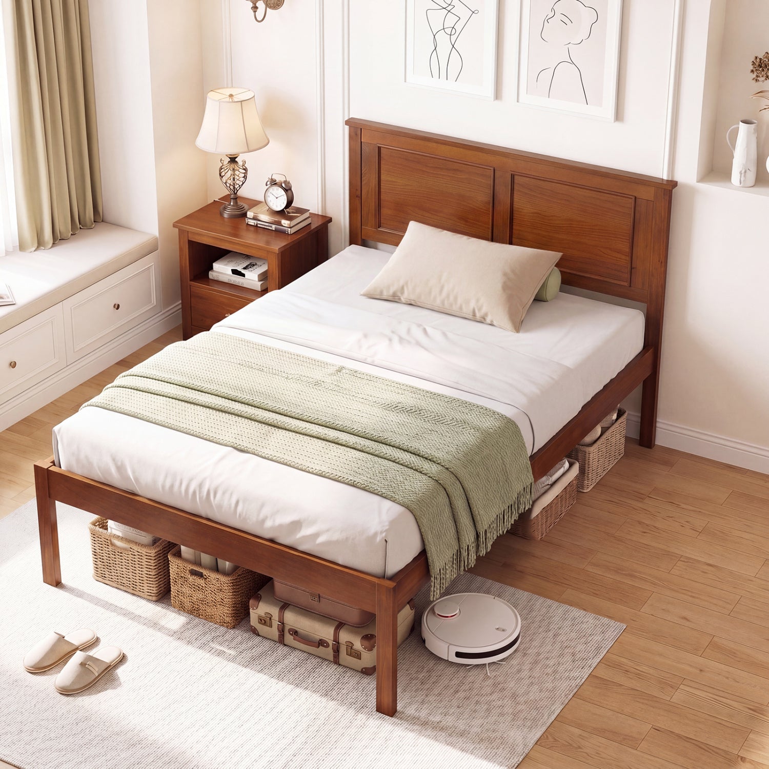 Twin Size Farmhouse Platform Bed with Headboard Simple Bed Frame at Gallery Canada