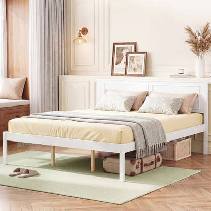 Queen Size Farmhouse Wooden Platform Bed with Headboard Simple Bed Frame at Gallery Canada