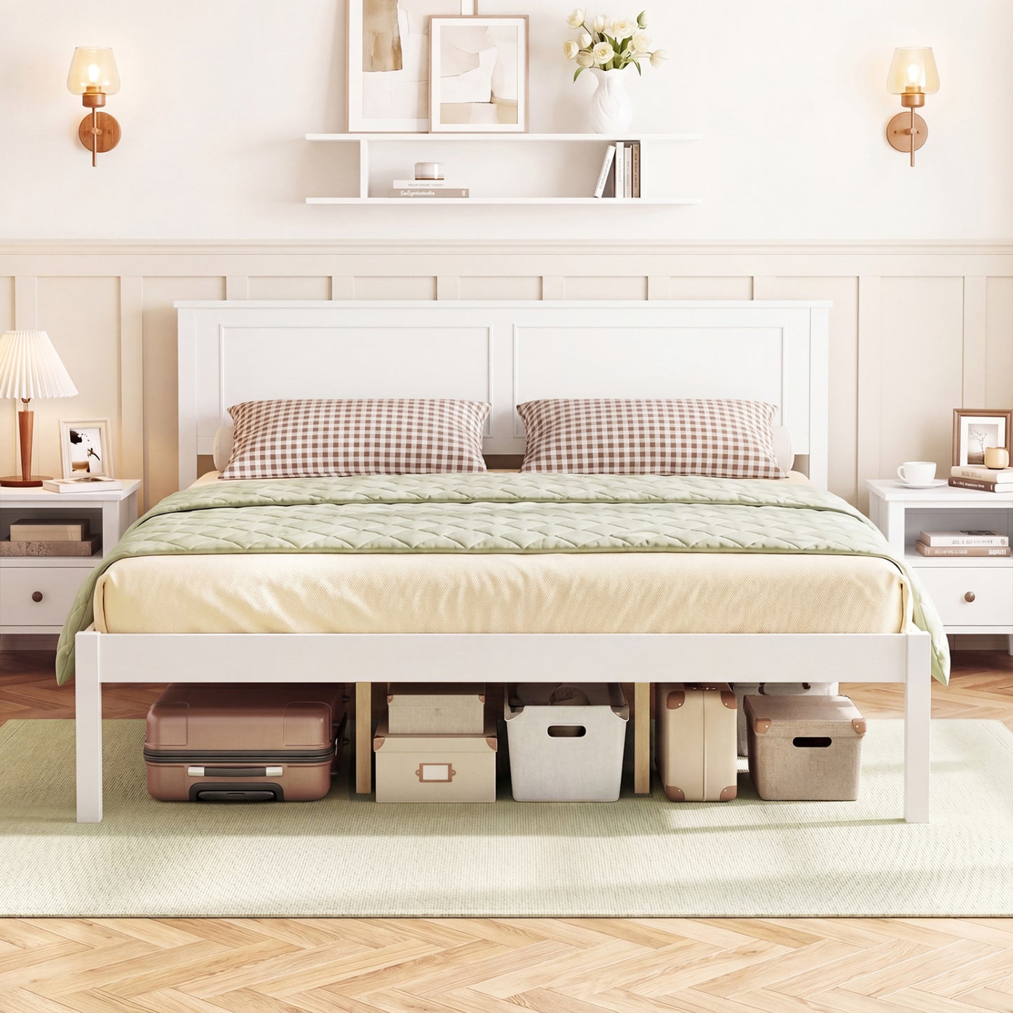 Queen Size Farmhouse Wooden Platform Bed with Headboard Simple Bed Frame at Gallery Canada