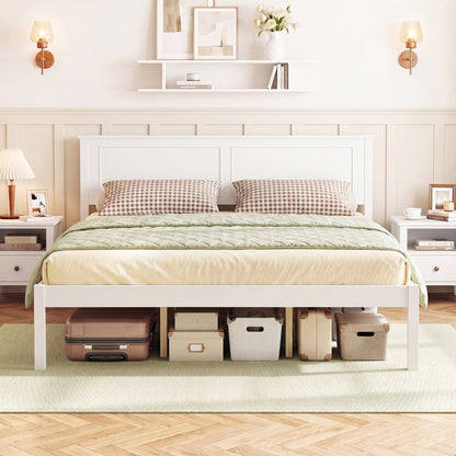 Queen Size Farmhouse Wooden Platform Bed with Headboard Simple Bed Frame at Gallery Canada