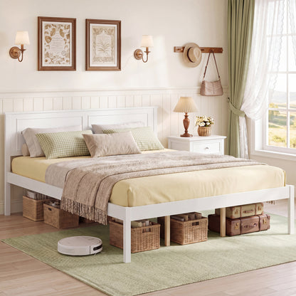 Queen Size Farmhouse Wooden Platform Bed with Headboard Simple Bed Frame at Gallery Canada