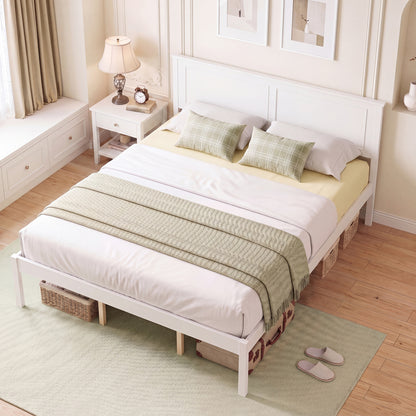 Queen Size Farmhouse Wooden Platform Bed with Headboard Simple Bed Frame at Gallery Canada