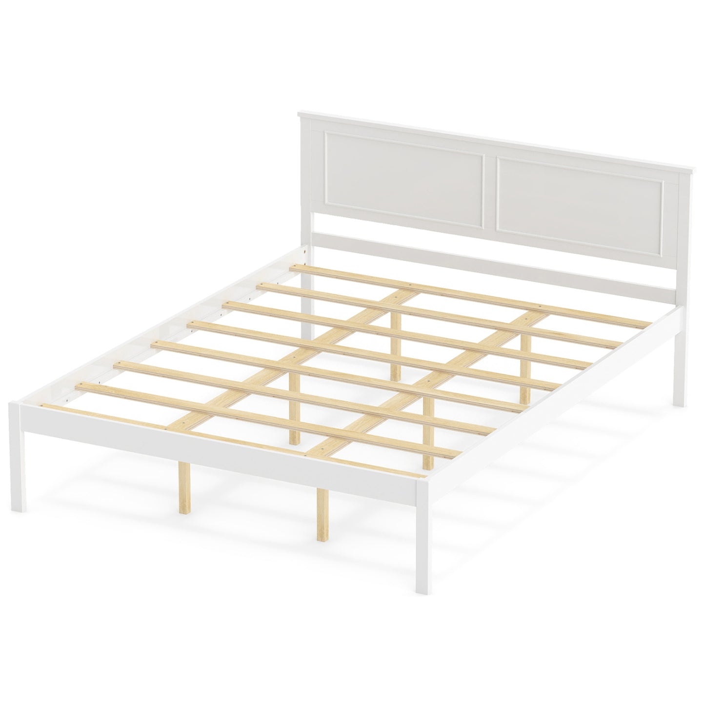 Queen Size Farmhouse Wooden Platform Bed with Headboard Simple Bed Frame Walnut/White at Gallery Canada