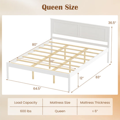 Queen Size Farmhouse Wooden Platform Bed with Headboard Simple Bed Frame at Gallery Canada