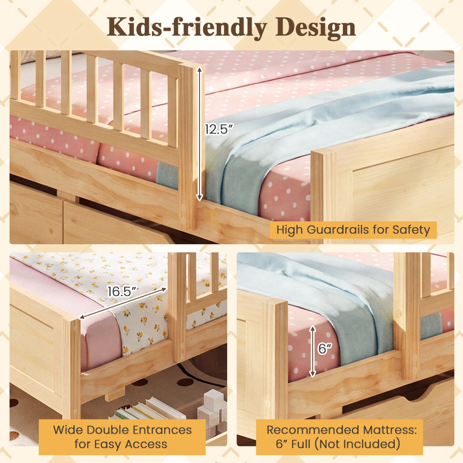 Full Size Bed Frame with Storage Drawers, Natural Trundle Bed Frame at Gallery Canada