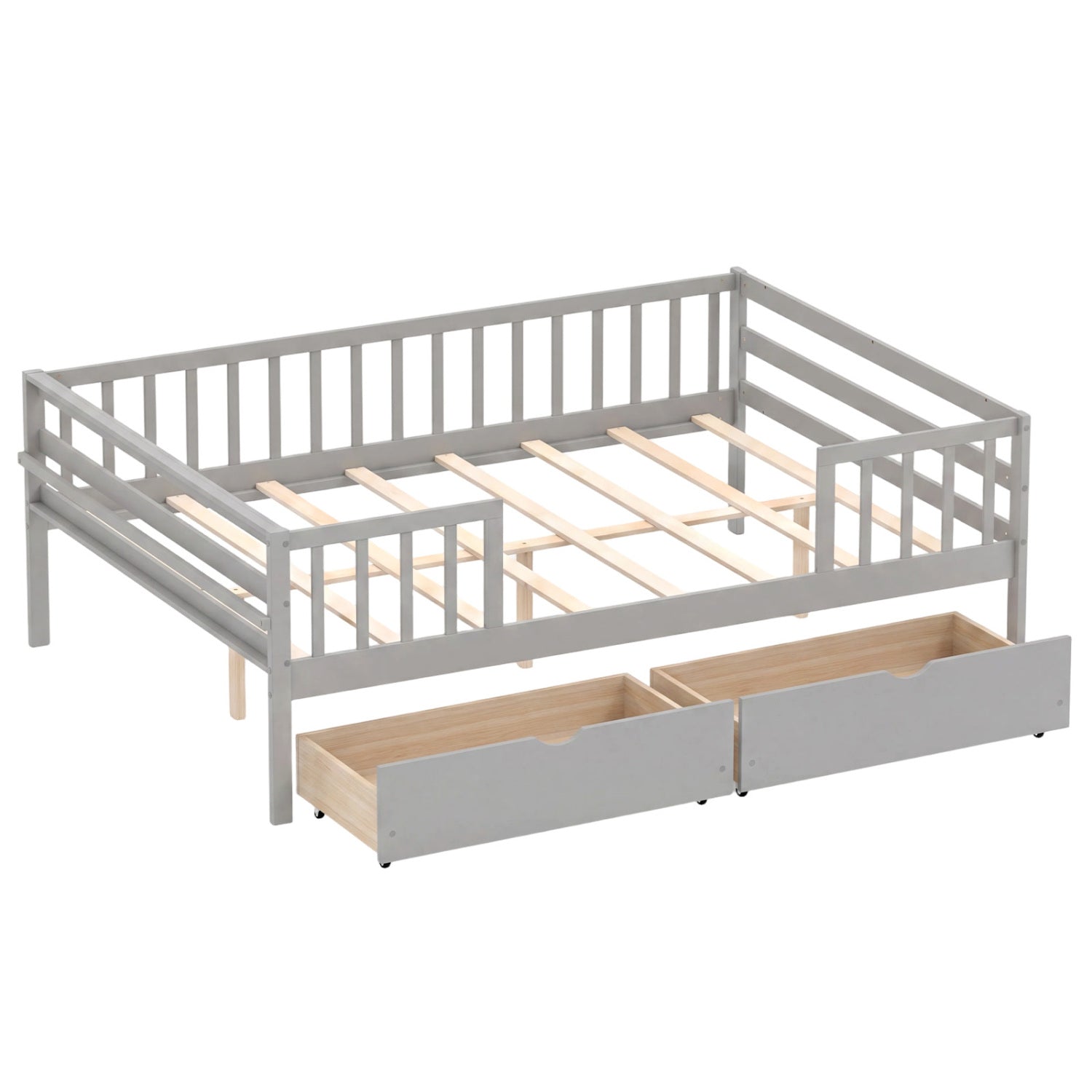 Full Size Daybed with Fence and 2 Drawers for Boys and Girls, Gray Trundle Bed Frame Gray at Gallery Canada