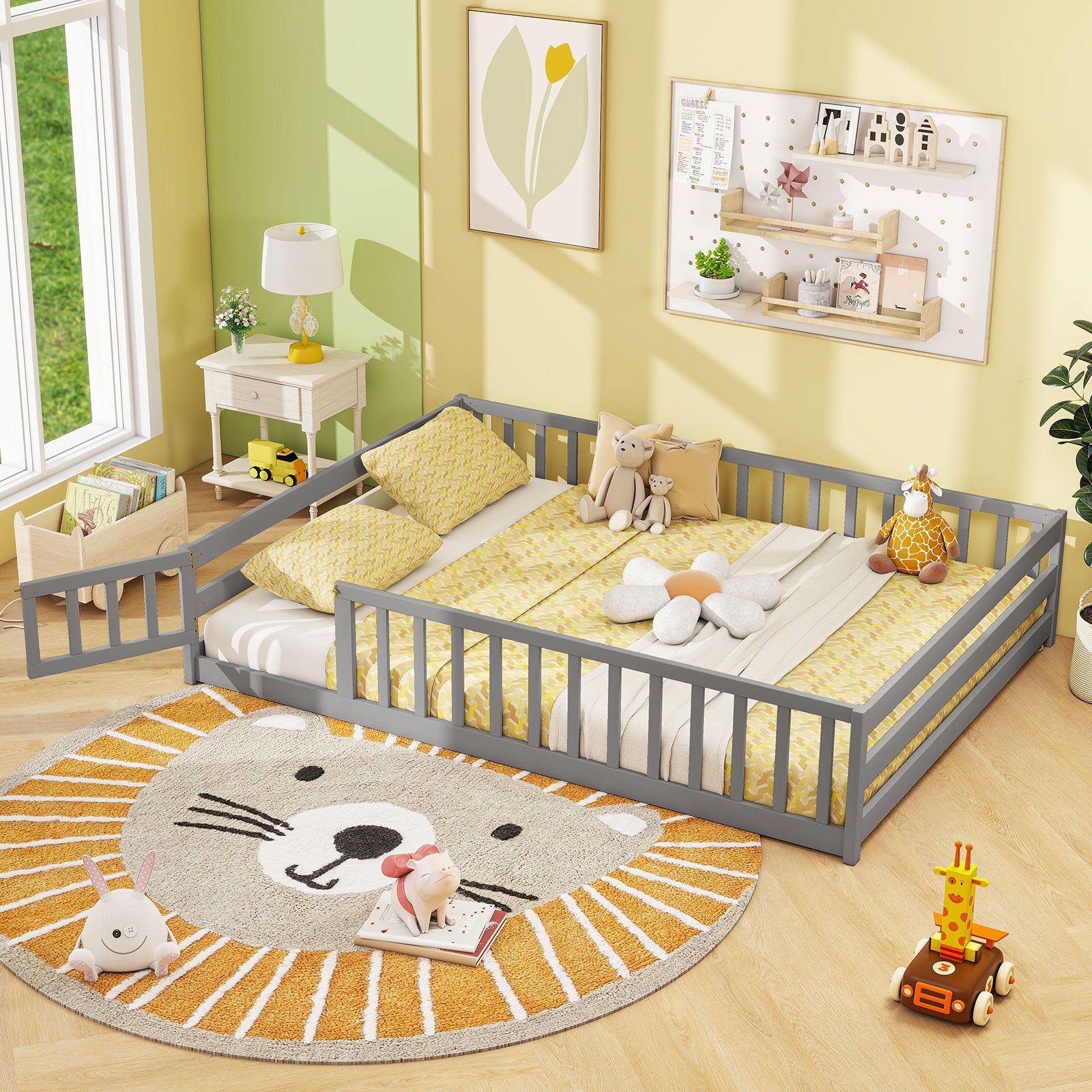 Full Size Floor Bed, Full Length Safety Guardrails, Gray Toddler Beds at Gallery Canada