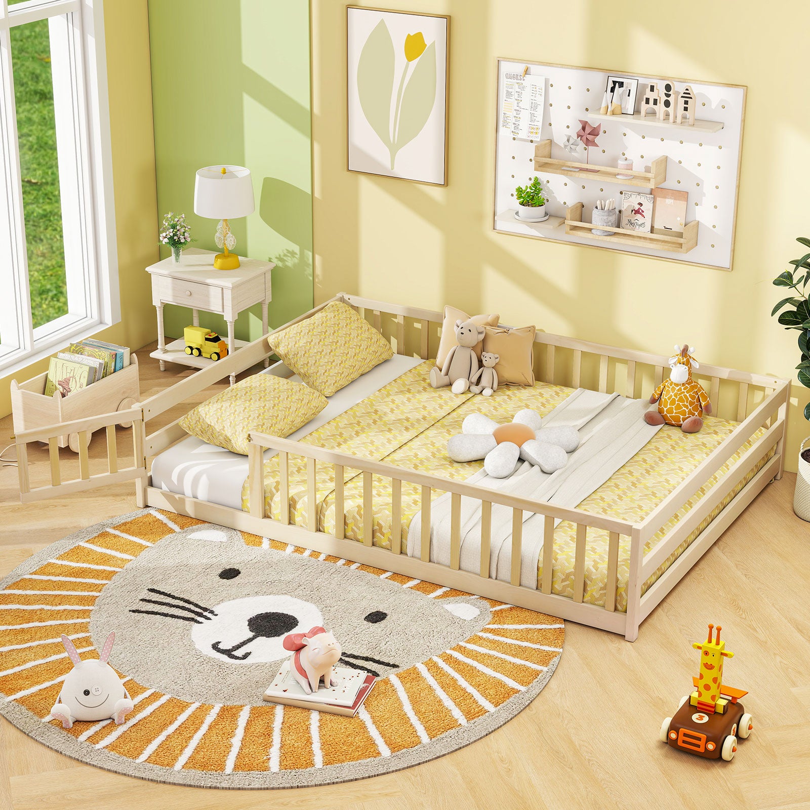 Full Size Floor Bed With Full Length Safety Guardrails, Natural Toddler Beds at Gallery Canada