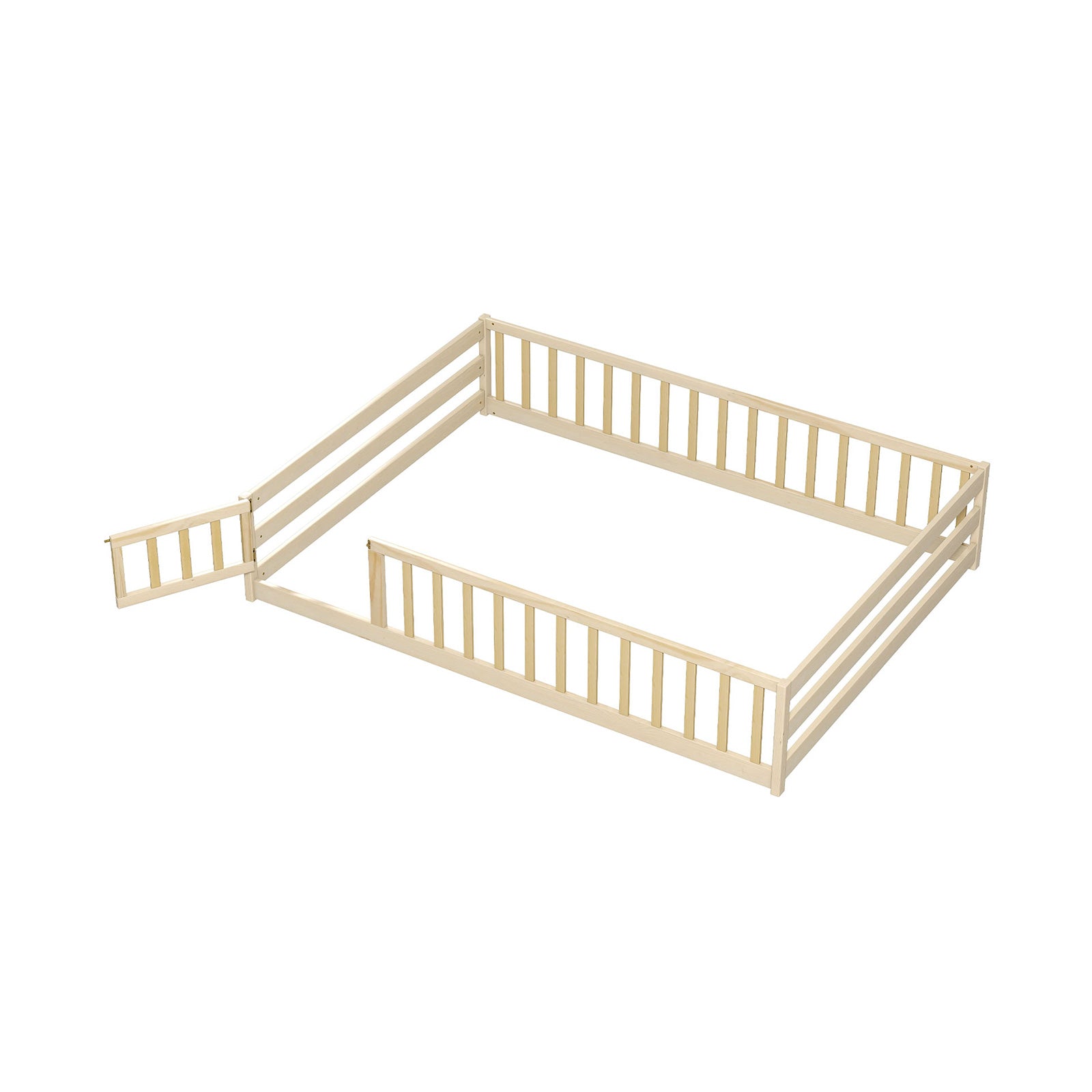 Full Size Floor Bed With Full Length Safety Guardrails, Natural Toddler Beds Natural at Gallery Canada