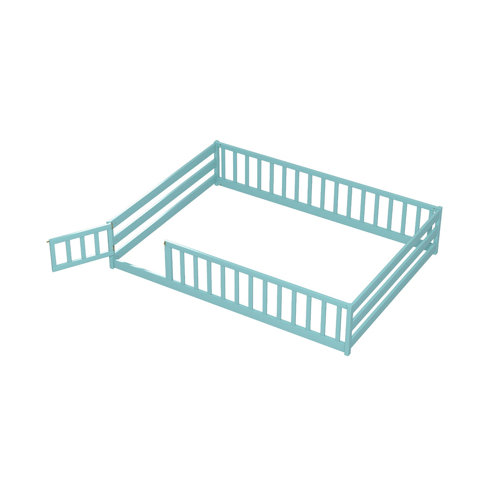 Full Size Floor Bed With Full Length Safety Guardrails, Dark Green Toddler Beds Dark Green at Gallery Canada