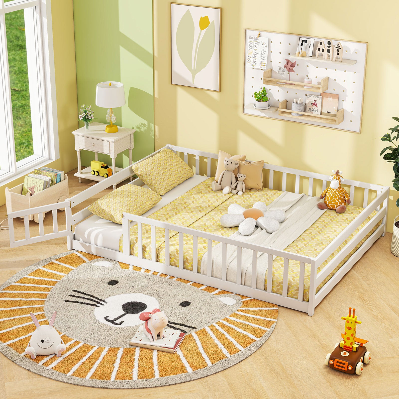 Full Size Floor Bed With Full Length Safety Guardrails, White Toddler Beds at Gallery Canada