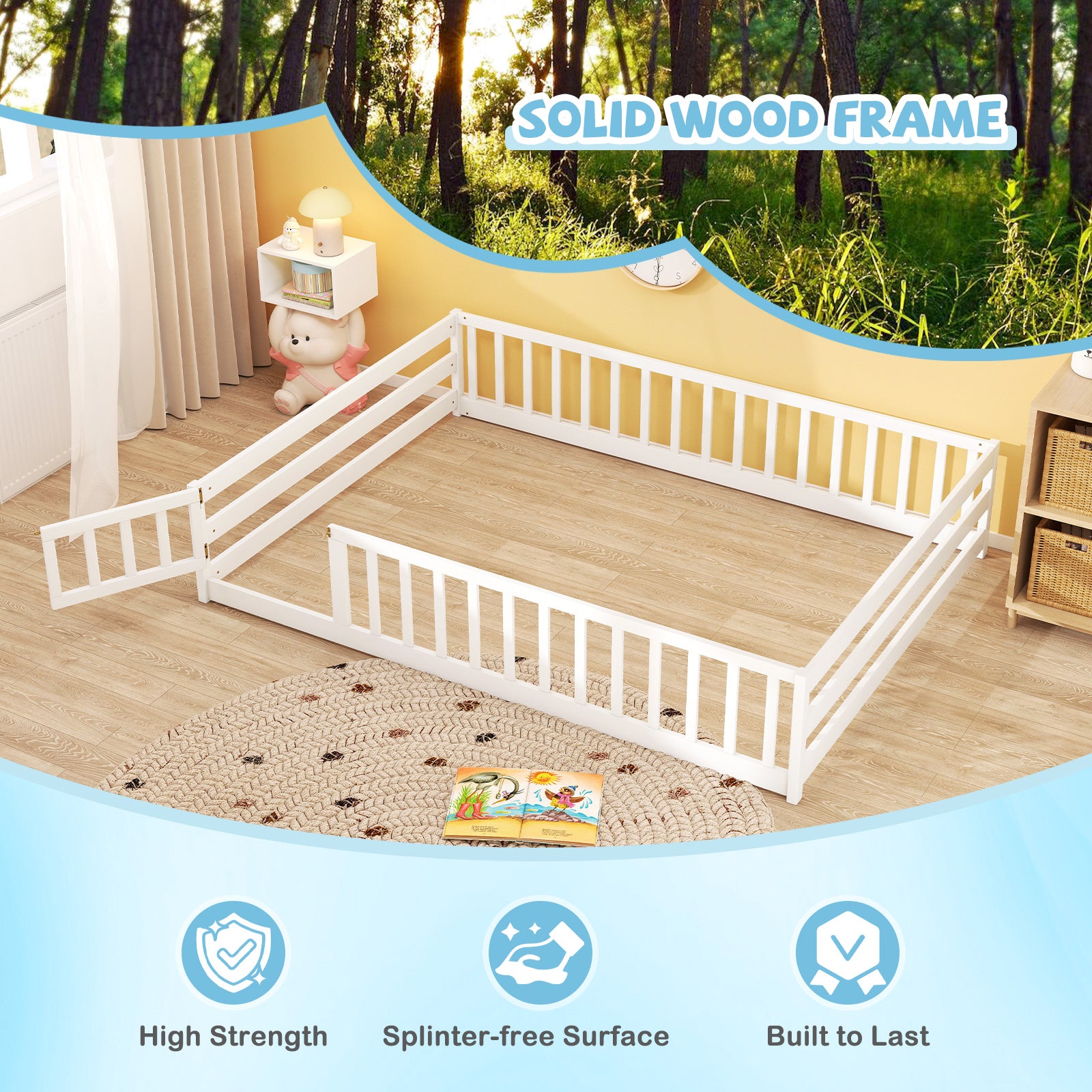 Full Size Floor Bed With Full Length Safety Guardrails, White Toddler Beds at Gallery Canada