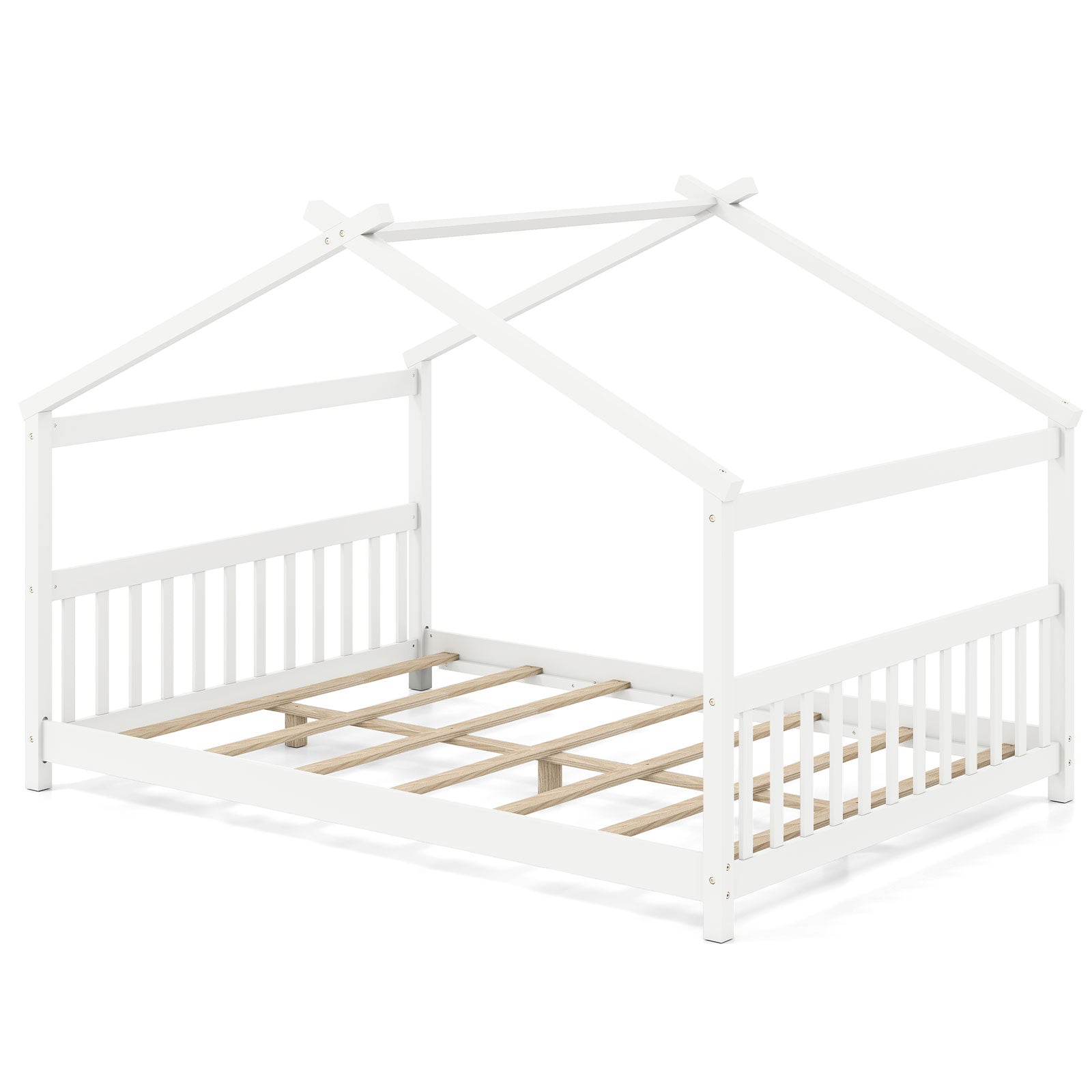 Full Size House Bed, Montessori Floor Bed With Headboard, White Simple Bed Frame at Gallery Canada