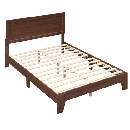 Full Size Modern Bed Frame with Headboard, Walnut Simple Bed Frame at Gallery Canada