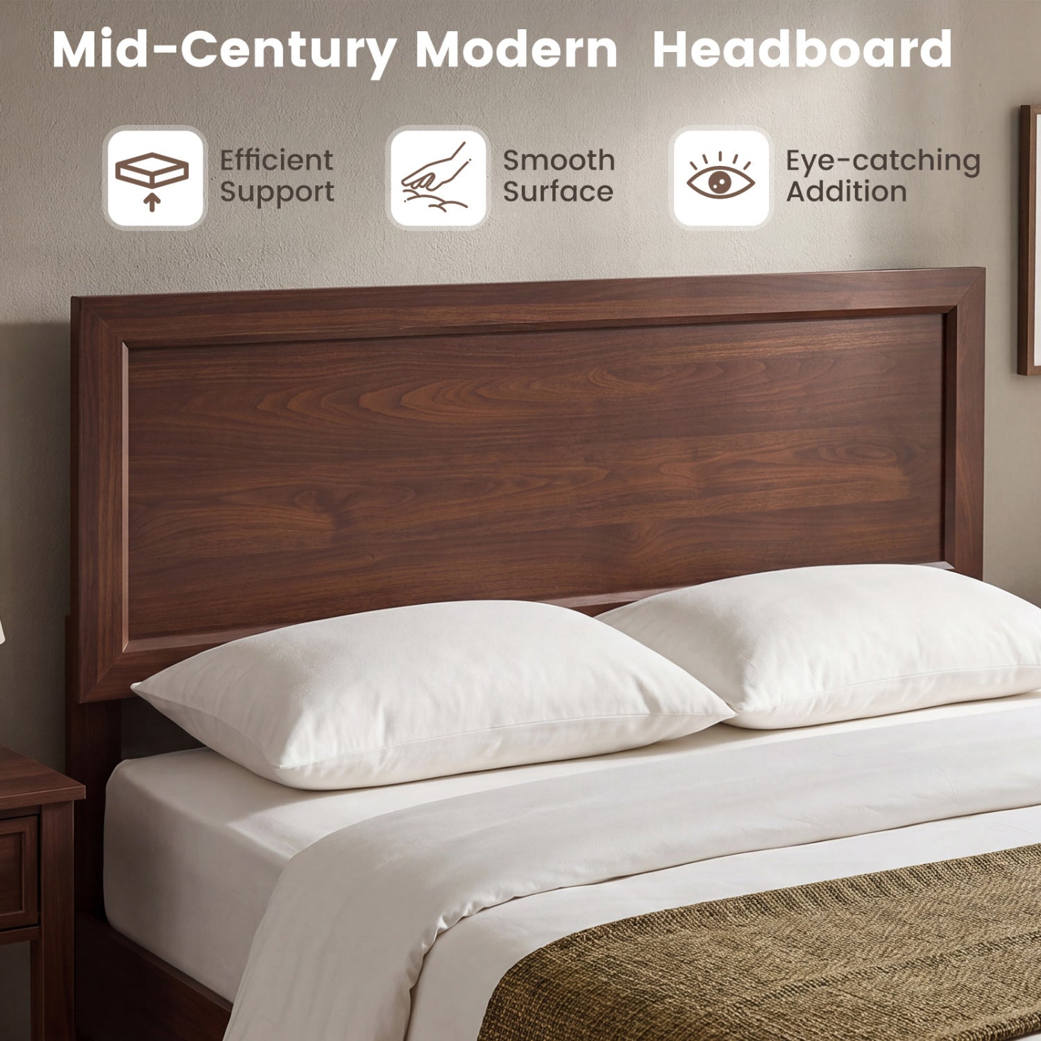 Full Size Modern Bed Frame with Headboard, Walnut Simple Bed Frame at Gallery Canada