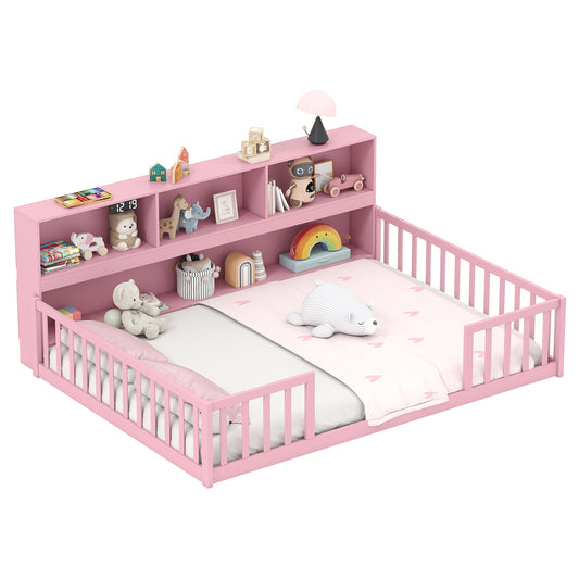 Montessori Floor Bed With Bookcase, Full Size, Pink Trundle Bed Frame Pink at Gallery Canada
