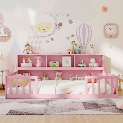 Montessori Floor Bed With Bookcase, Full Size, Pink Trundle Bed Frame at Gallery Canada