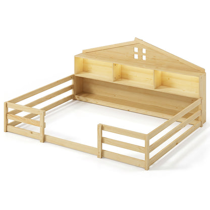 Full Size Montessori Floor Bed with Storage, Natural