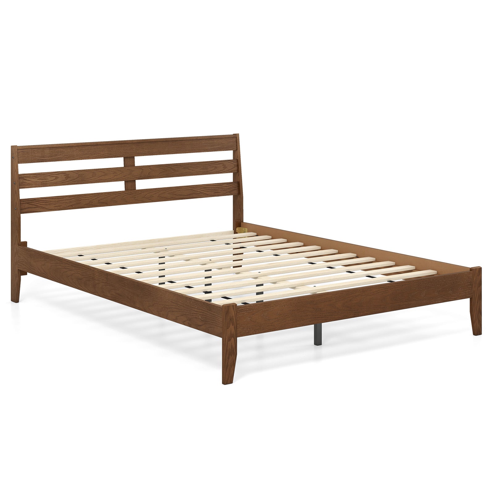 Full Size Wood Platform Bed Frame, Slat Headboard, Brown Simple Bed Frame at Gallery Canada
