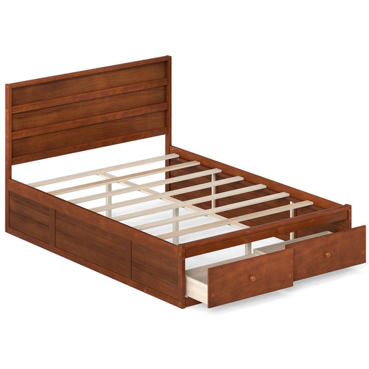 Full Size Wooden Platform Bed Frame with Drawers, Walnut Simple Bed Frame Walnut at Gallery Canada
