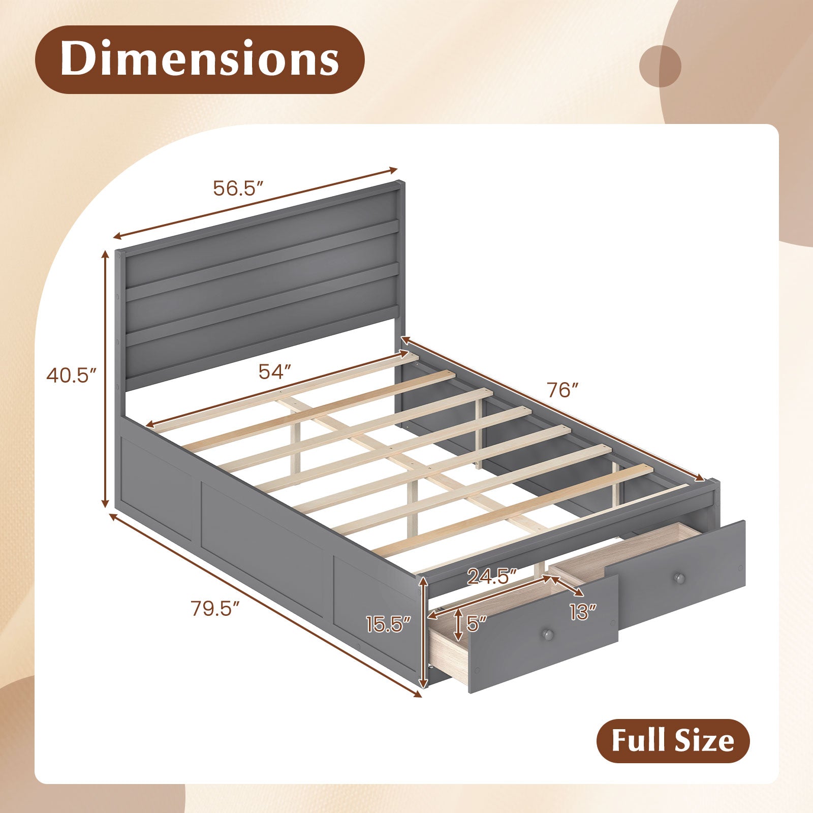 Full Size Wooden Platform Bed with Storage Drawers, Gray Simple Bed Frame at Gallery Canada
