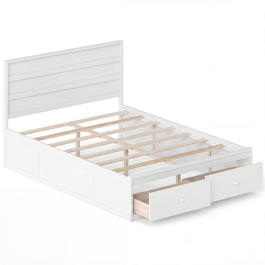 Full Size Wooden Platform Bed With Storage Drawers, White Simple Bed Frame White at Gallery Canada