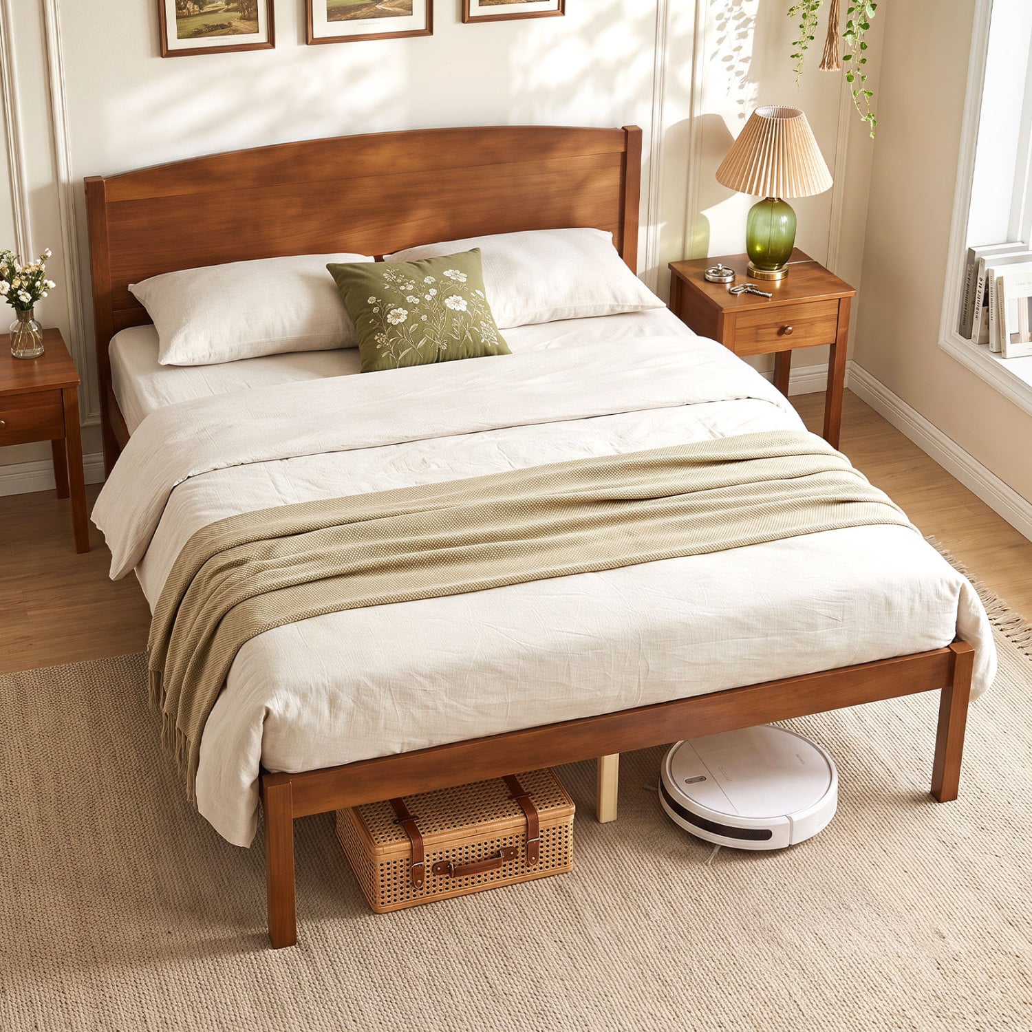 Full Size Wooden Platform Bed Frame, Curved Headboard, Walnut Beds & Bed Frames at Gallery Canada