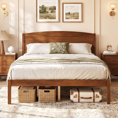 Full Size Wooden Platform Bed Frame, Curved Headboard, Walnut Beds & Bed Frames at Gallery Canada