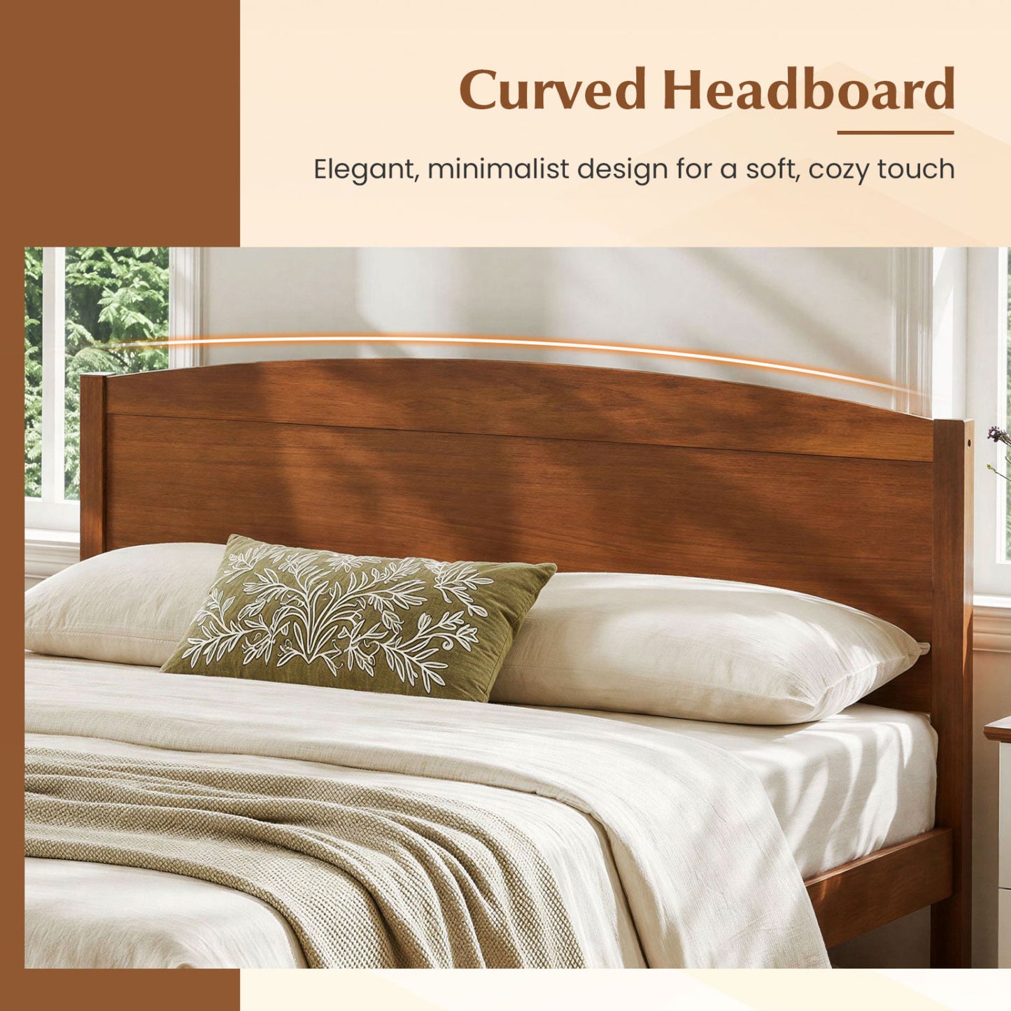Full Size Wooden Platform Bed Frame, Curved Headboard, Walnut Beds & Bed Frames at Gallery Canada
