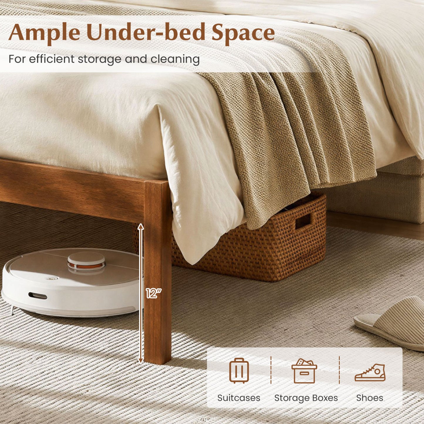 Full Size Wooden Platform Bed Frame, Curved Headboard, Walnut Beds & Bed Frames at Gallery Canada
