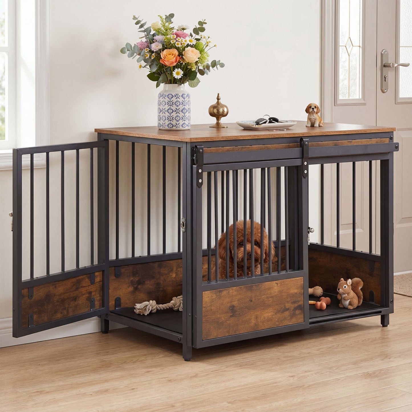 Furniture Dog Crate, 2 Doors, Safety Latch, Dog Mat, Rustic Brown Dog Kennels at Gallery Canada