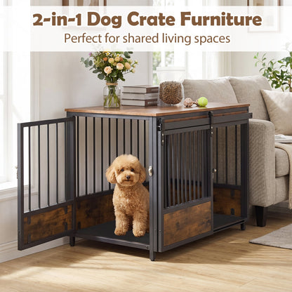 Furniture Dog Crate, 2 Doors, Safety Latch, Dog Mat, Rustic Brown Dog Kennels at Gallery Canada