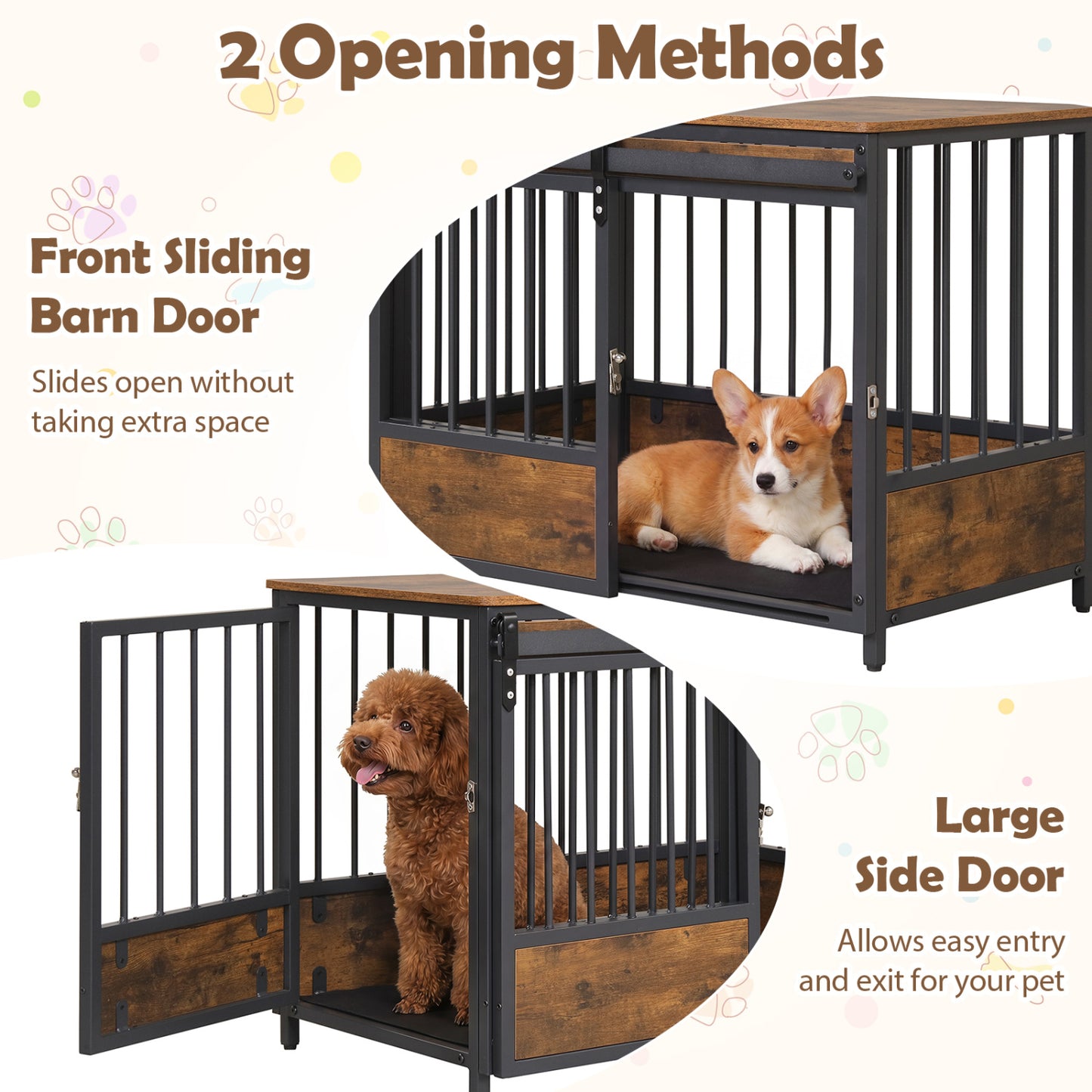 Furniture Dog Crate, 2 Doors, Safety Latch, Dog Mat, Rustic Brown Dog Kennels at Gallery Canada