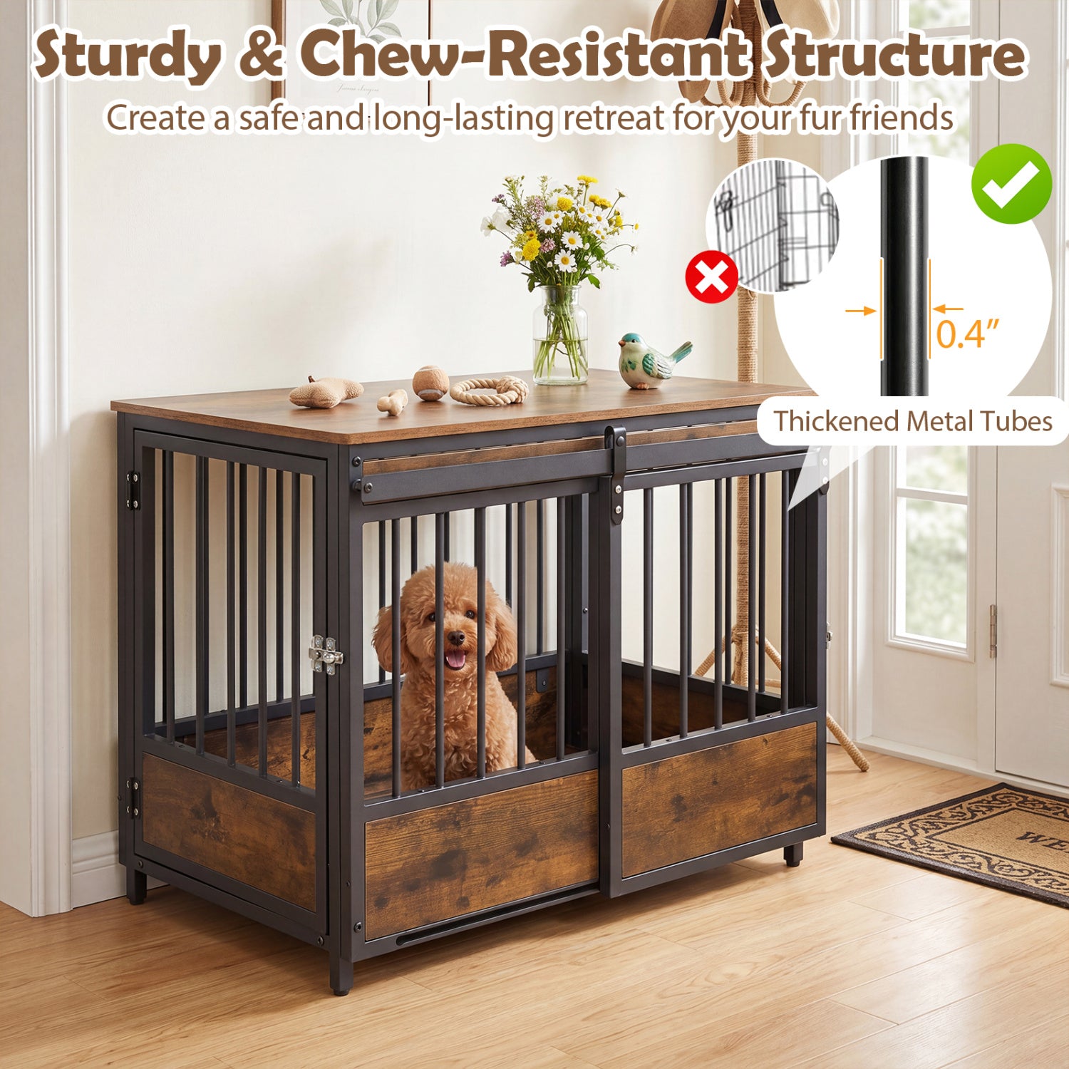 Furniture Dog Crate, 2 Doors, Safety Latch, Dog Mat, Rustic Brown Dog Kennels at Gallery Canada
