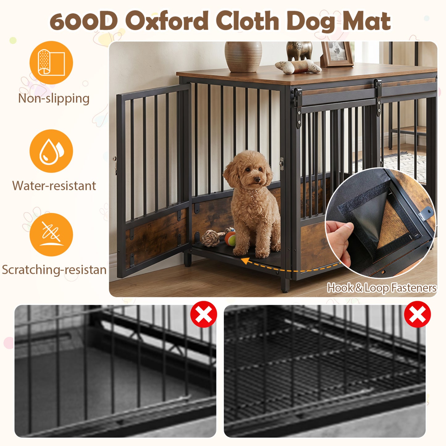 Furniture Dog Crate, 2 Doors, Safety Latch, Dog Mat, Rustic Brown Dog Kennels at Gallery Canada