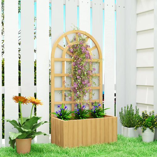 Wooden Raised Garden Bed With Lattice Trellis, Outdoor Elevated Planter Box