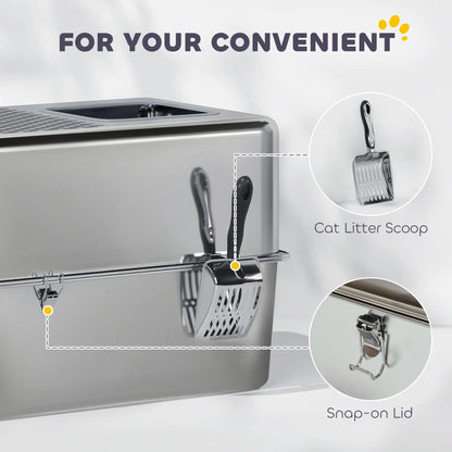 Stainless Steel Cat Litter Box, Extra Large Enclosed With Lid, Silver Cat Litter Box Enclosures at Gallery Canada