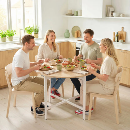 Folding Dining Table For 2-4 People, 31.5" Round Drop Leaf, Natural Wood, Natural Wood Dining Tables at Gallery Canada