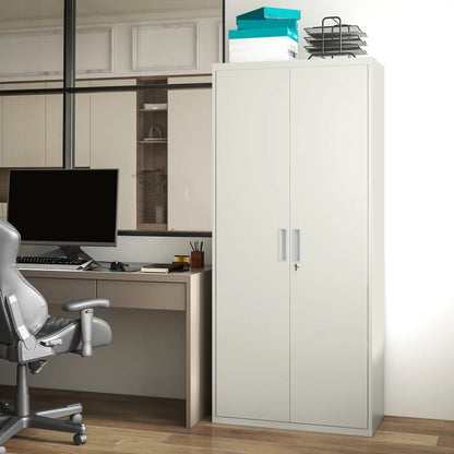 71" Tall Garage Cabinet, Metal Storage, 2 Doors, 4 Adjustable Shelves, White Office Cabinets & Cupboards at Gallery Canada
